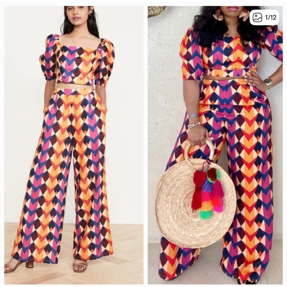 FARM Rio Chevron Print Wide-Leg Pants in Orange, Pink, Purple